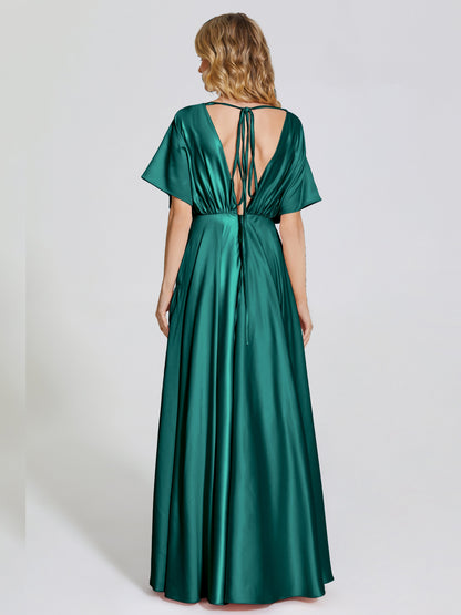 Georgia Open Back Soft Satin Bridesmaid Dress With Sleeves