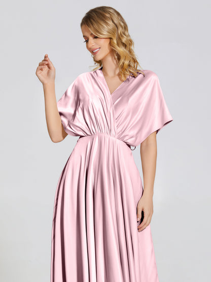 Georgia Open Back Soft Satin Bridesmaid Dress With Sleeves