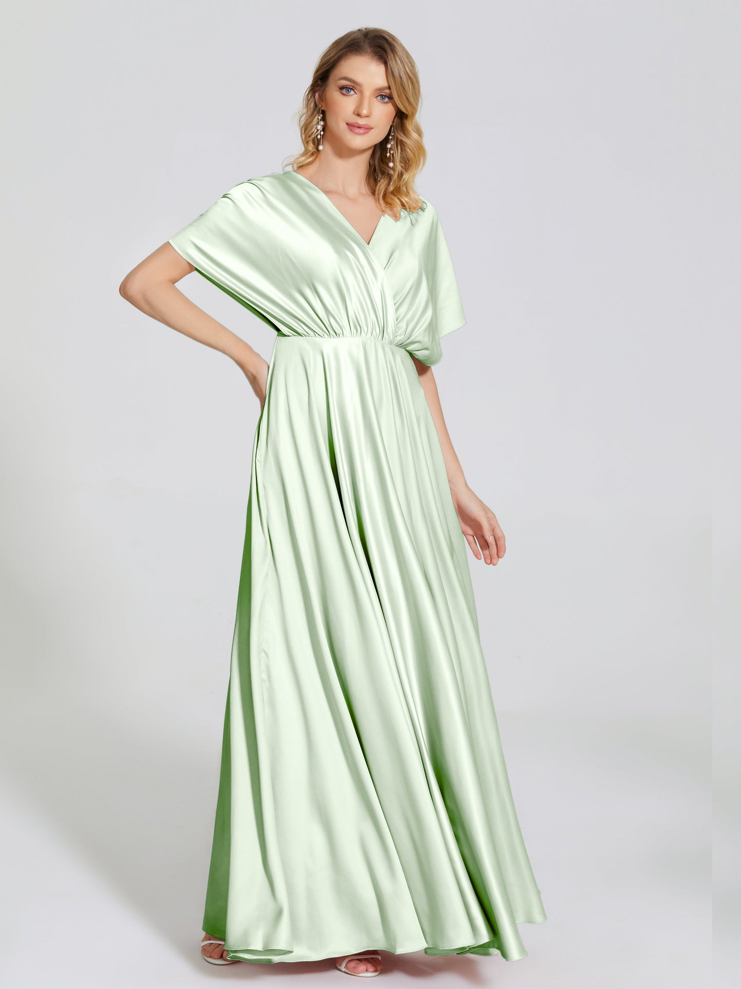 Georgia Open Back Soft Satin Bridesmaid Dress With Sleeves