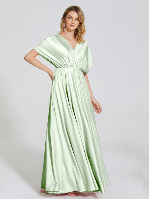 Georgia Open Back Soft Satin Bridesmaid Dress With Sleeves