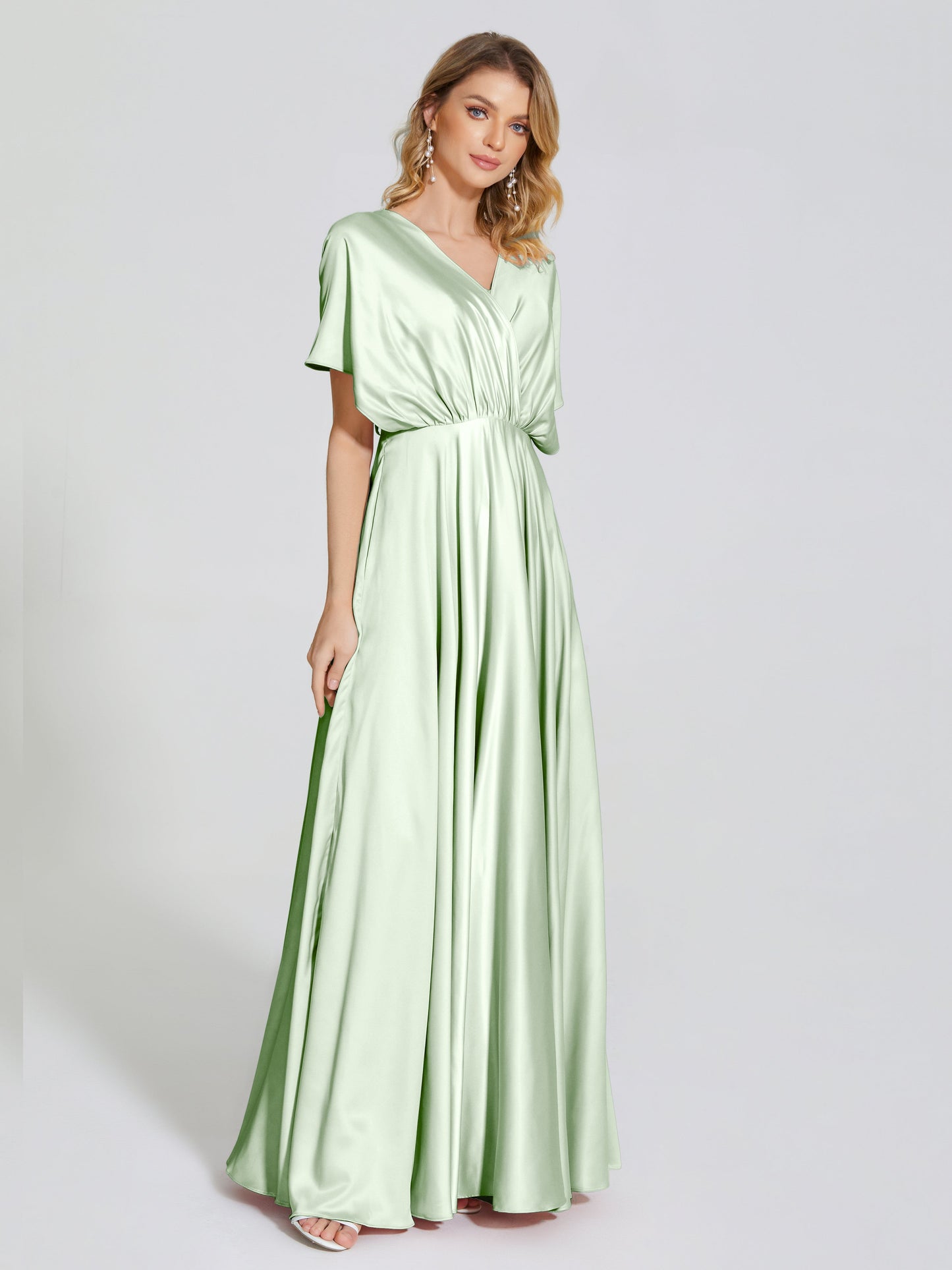 Georgia Open Back Soft Satin Bridesmaid Dress With Sleeves