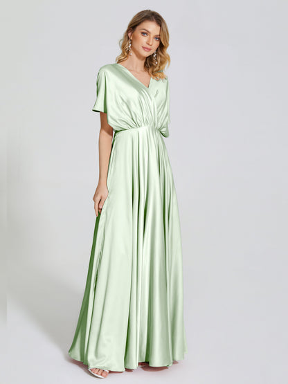Georgia Open Back Soft Satin Bridesmaid Dress With Sleeves