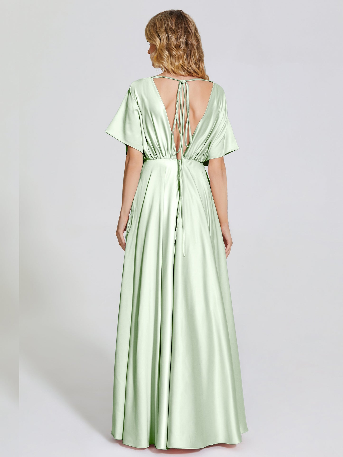Georgia Open Back Soft Satin Bridesmaid Dress With Sleeves