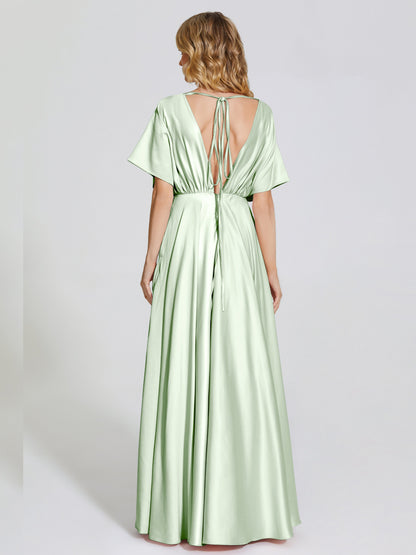 Georgia Open Back Soft Satin Bridesmaid Dress With Sleeves