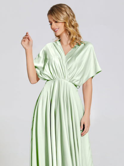 Georgia Open Back Soft Satin Bridesmaid Dress With Sleeves