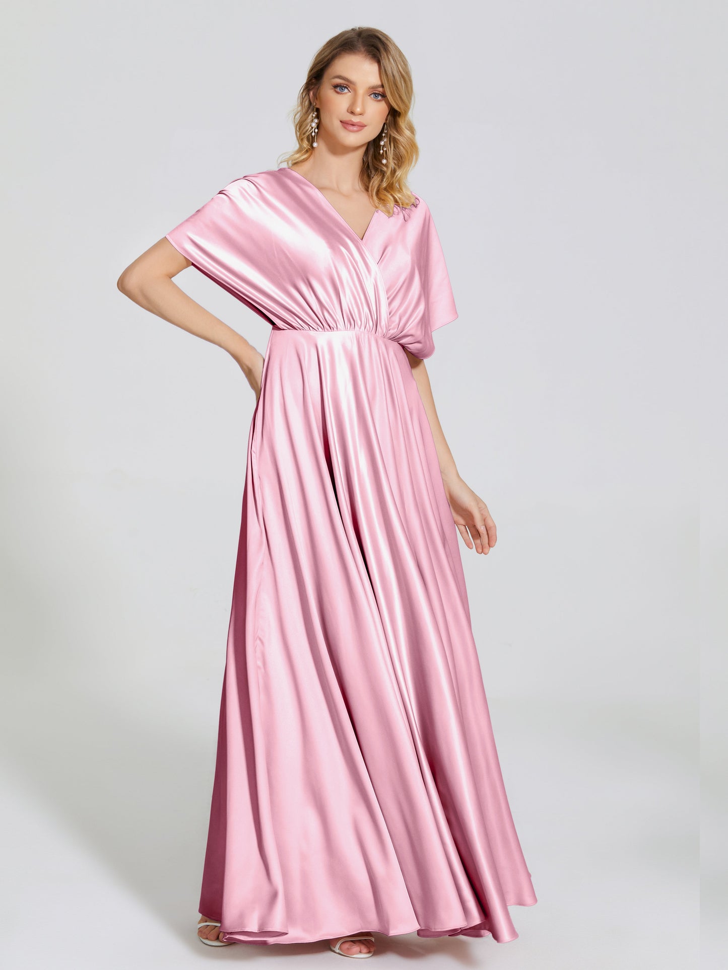 Georgia Open Back Soft Satin Bridesmaid Dress With Sleeves