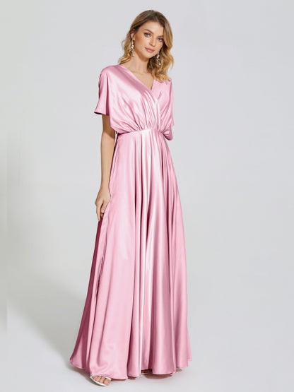 Georgia Open Back Soft Satin Bridesmaid Dress With Sleeves