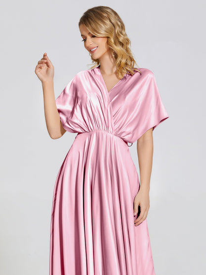 Georgia Open Back Soft Satin Bridesmaid Dress With Sleeves