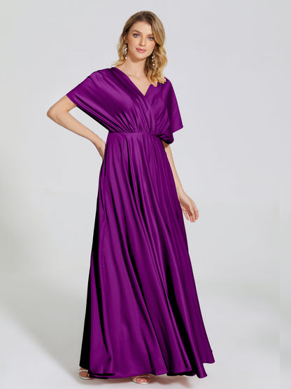 Georgia Open Back Soft Satin Bridesmaid Dress With Sleeves