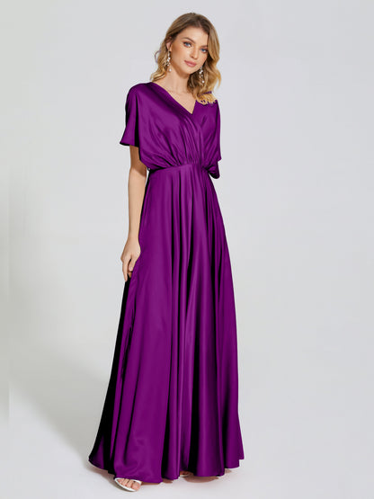 Georgia Open Back Soft Satin Bridesmaid Dress With Sleeves
