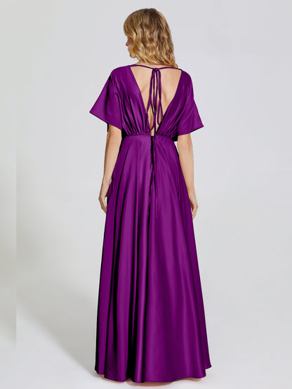 Georgia Open Back Soft Satin Bridesmaid Dress With Sleeves