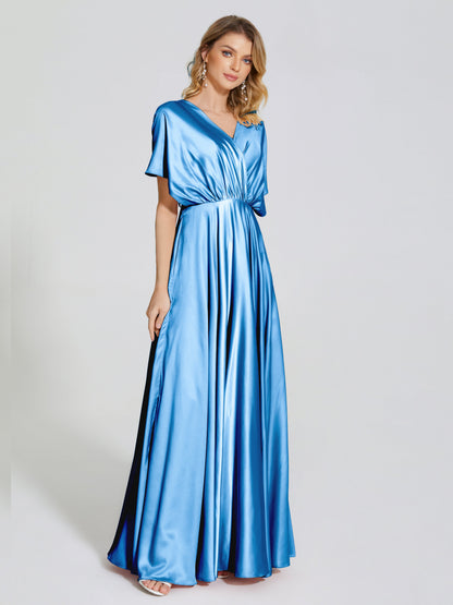 Georgia Open Back Soft Satin Bridesmaid Dress With Sleeves
