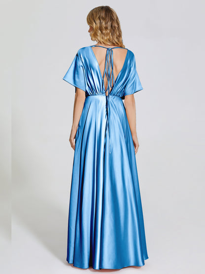 Georgia Open Back Soft Satin Bridesmaid Dress With Sleeves