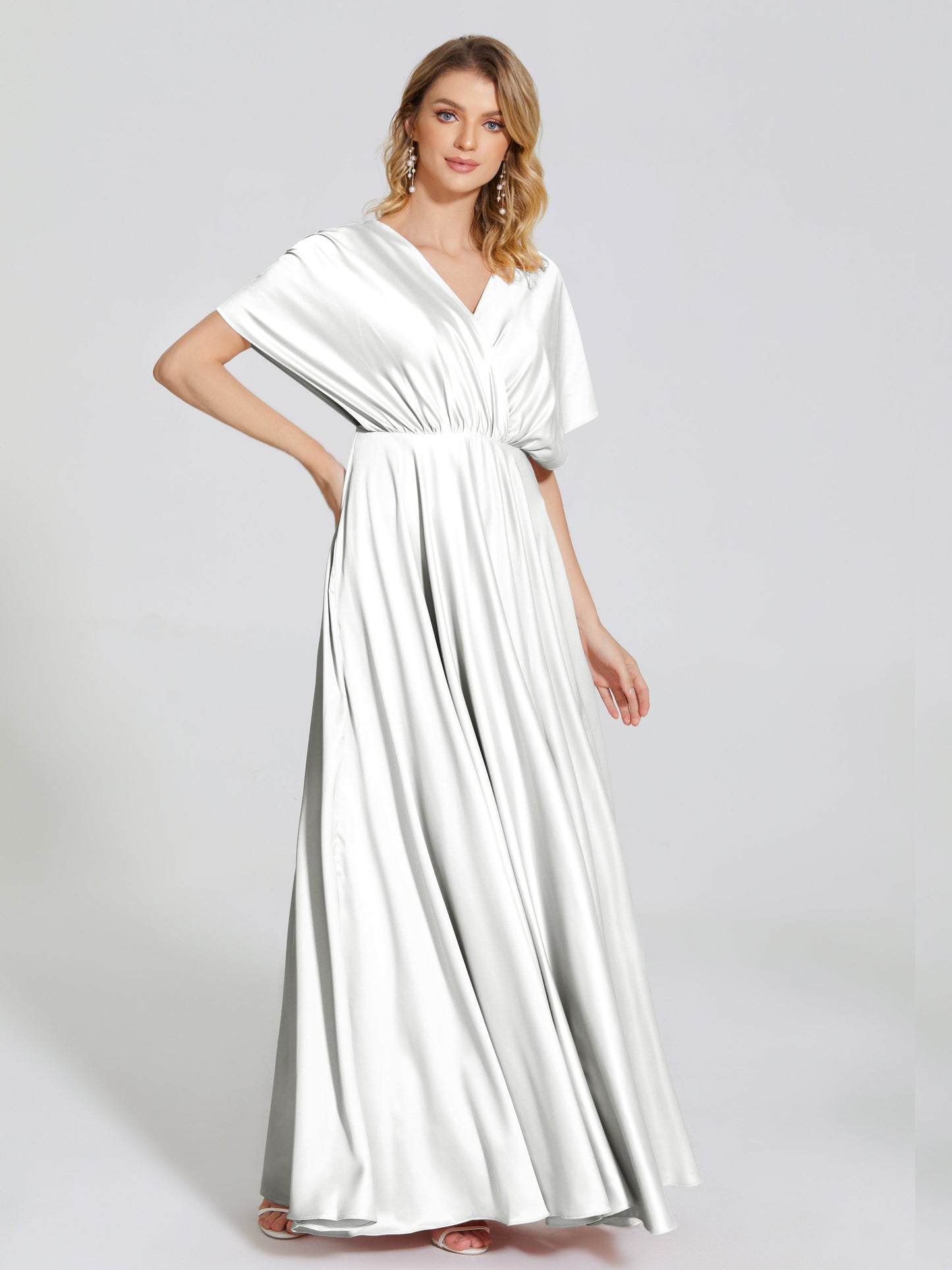 Georgia Open Back Soft Satin Bridesmaid Dress With Sleeves