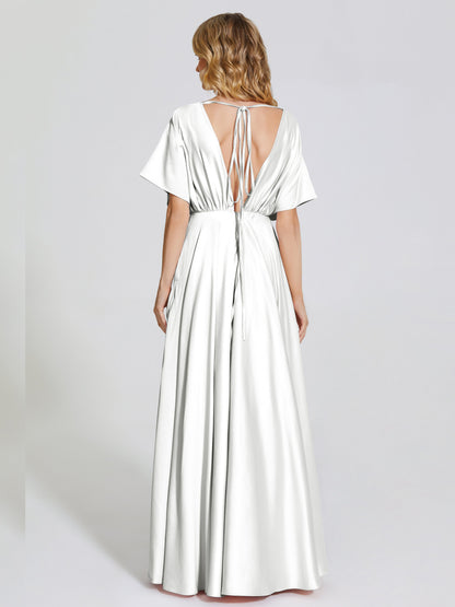 Georgia Open Back Soft Satin Bridesmaid Dress With Sleeves