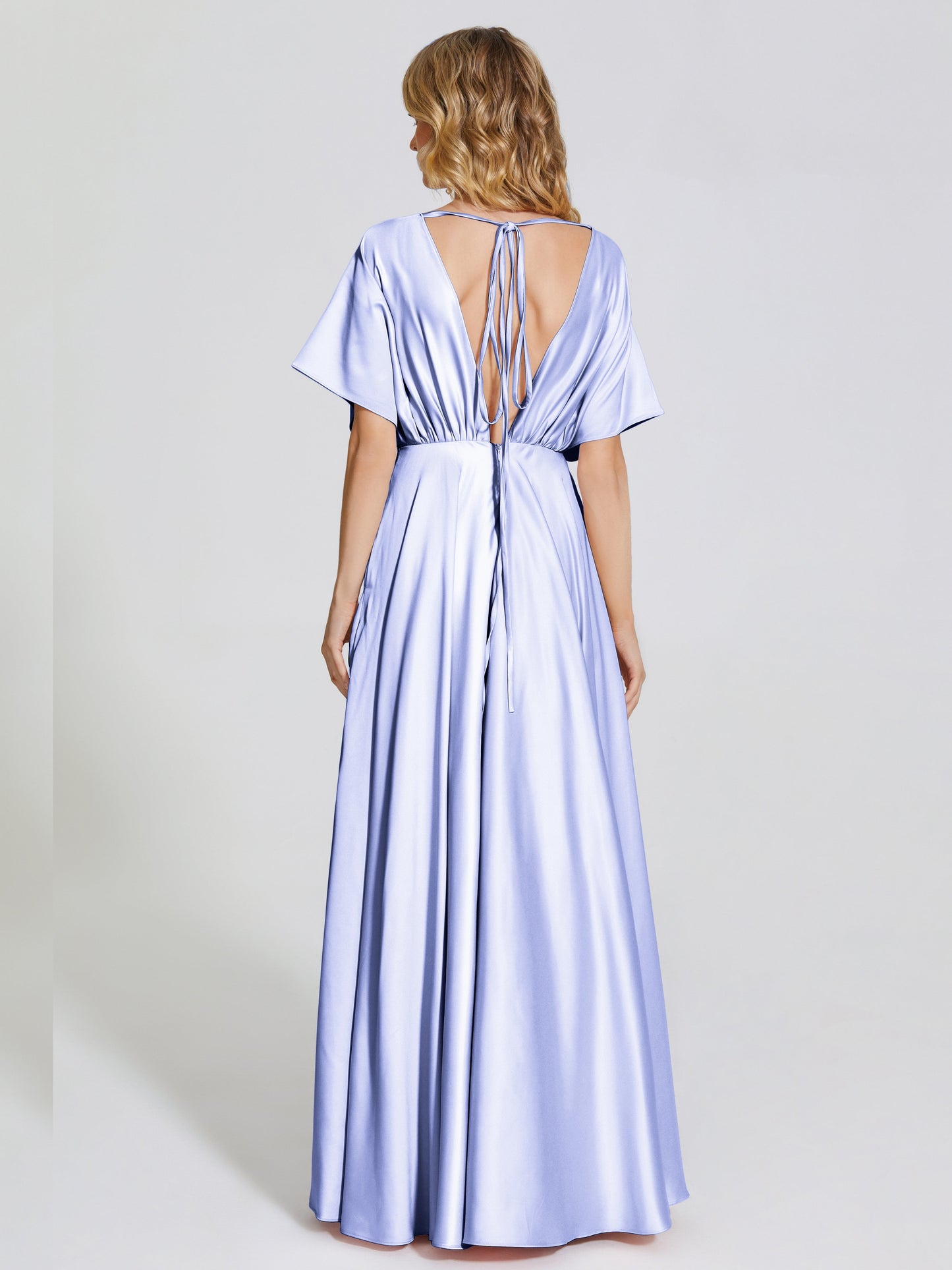 Georgia Open Back Soft Satin Bridesmaid Dress With Sleeves