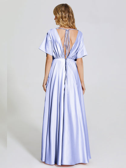Georgia Open Back Soft Satin Bridesmaid Dress With Sleeves