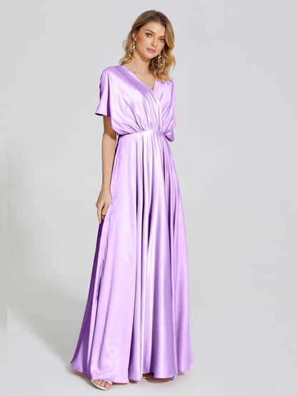 Georgia Open Back Soft Satin Bridesmaid Dress With Sleeves
