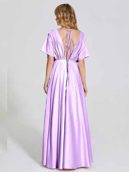 Georgia Open Back Soft Satin Bridesmaid Dress With Sleeves