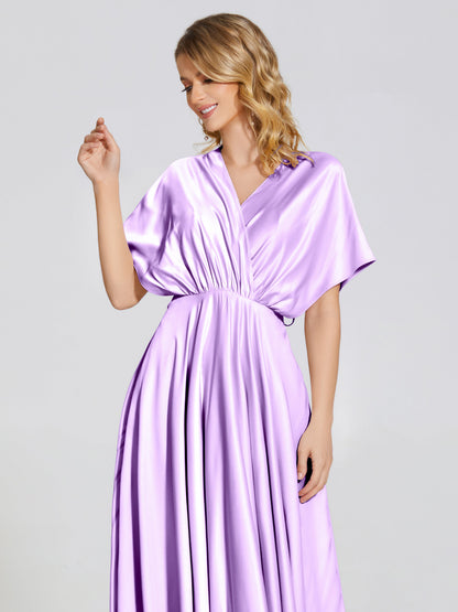 Georgia Open Back Soft Satin Bridesmaid Dress With Sleeves