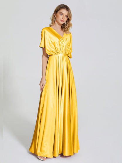 Georgia Open Back Soft Satin Bridesmaid Dress With Sleeves