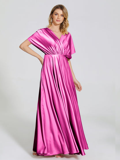 Georgia Open Back Soft Satin Bridesmaid Dress With Sleeves