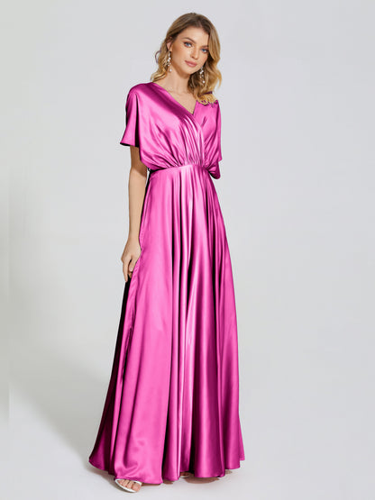 Georgia Open Back Soft Satin Bridesmaid Dress With Sleeves
