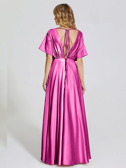 Georgia Open Back Soft Satin Bridesmaid Dress With Sleeves