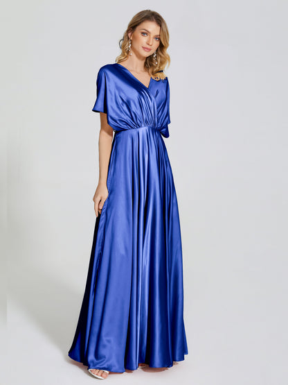 Georgia Open Back Soft Satin Bridesmaid Dress With Sleeves