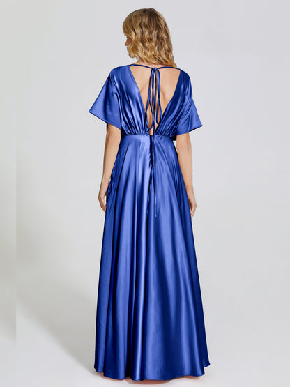 Georgia Open Back Soft Satin Bridesmaid Dress With Sleeves
