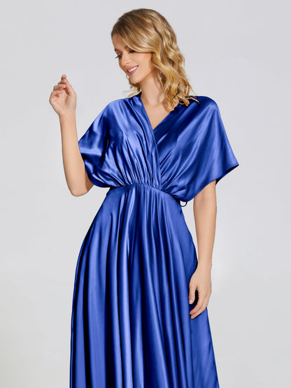 Georgia Open Back Soft Satin Bridesmaid Dress With Sleeves