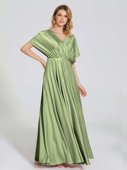 Georgia Open Back Soft Satin Bridesmaid Dress With Sleeves