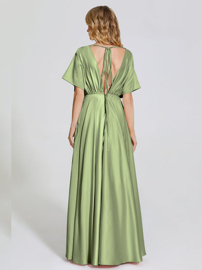 Georgia Open Back Soft Satin Bridesmaid Dress With Sleeves