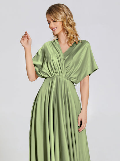 Georgia Open Back Soft Satin Bridesmaid Dress With Sleeves