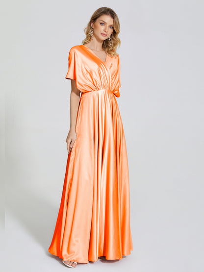 Georgia Open Back Soft Satin Bridesmaid Dress With Sleeves