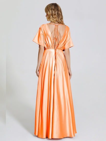 Georgia Open Back Soft Satin Bridesmaid Dress With Sleeves