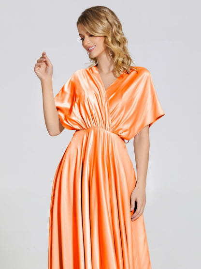 Georgia Open Back Soft Satin Bridesmaid Dress With Sleeves