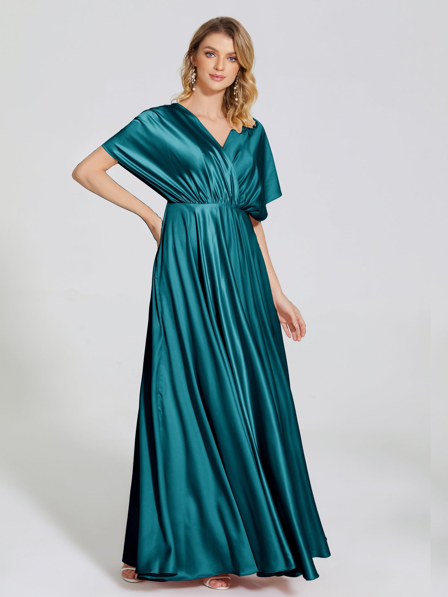 Georgia Open Back Soft Satin Bridesmaid Dress With Sleeves