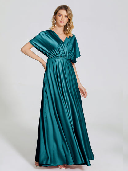 Georgia Open Back Soft Satin Bridesmaid Dress With Sleeves