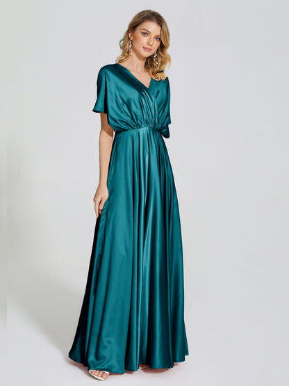 Georgia Open Back Soft Satin Bridesmaid Dress With Sleeves