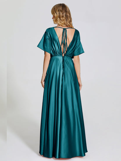 Georgia Open Back Soft Satin Bridesmaid Dress With Sleeves