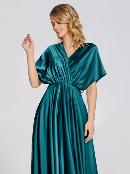 Georgia Open Back Soft Satin Bridesmaid Dress With Sleeves