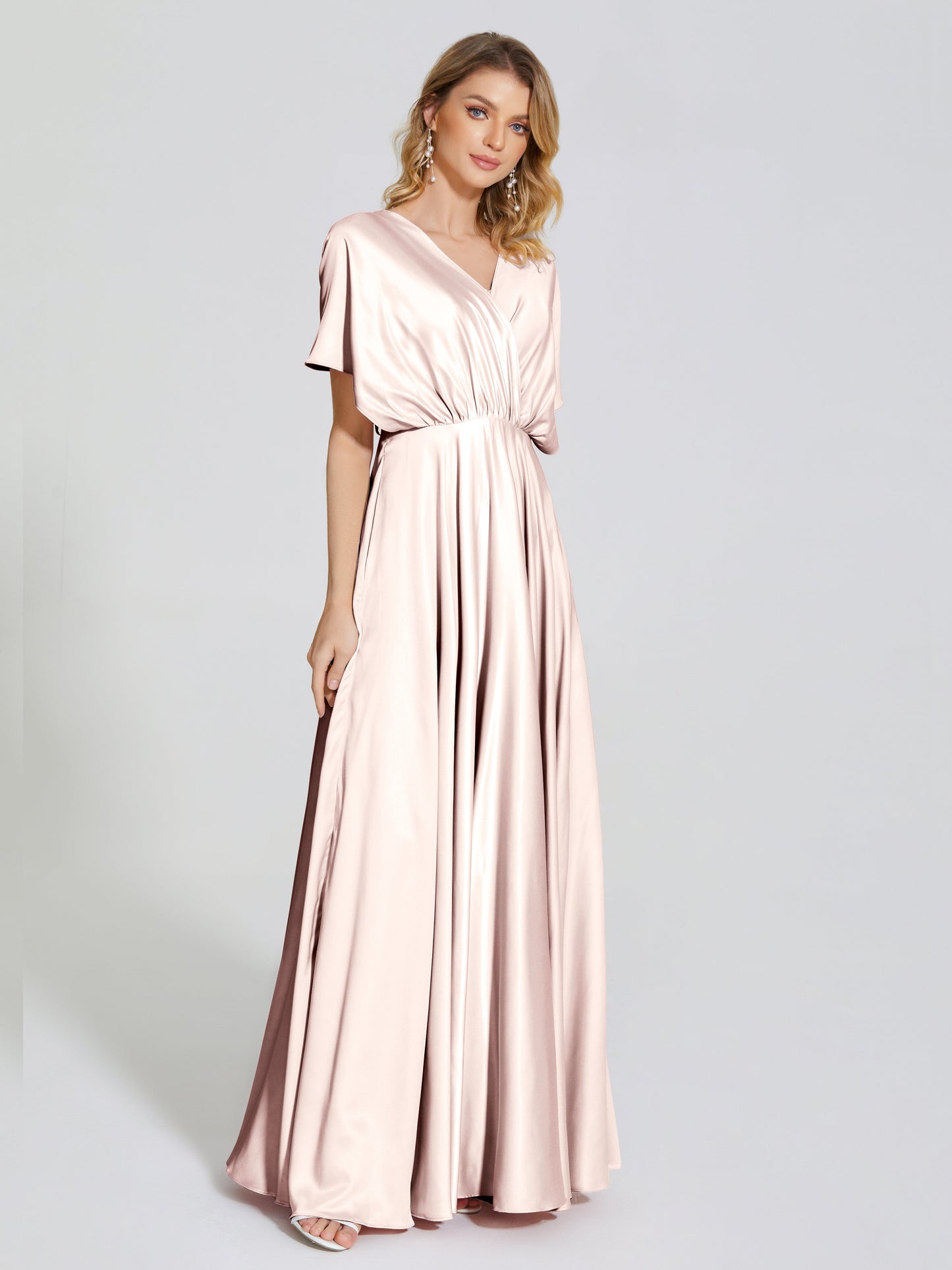 Georgia Open Back Soft Satin Bridesmaid Dress With Sleeves