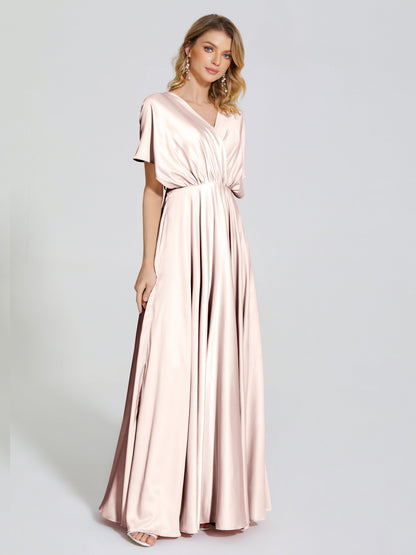 Georgia Open Back Soft Satin Bridesmaid Dress With Sleeves