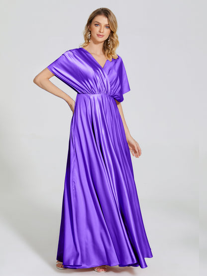 Georgia Open Back Soft Satin Bridesmaid Dress With Sleeves