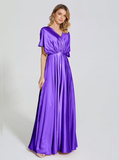 Georgia Open Back Soft Satin Bridesmaid Dress With Sleeves