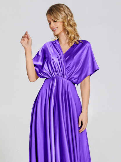Georgia Open Back Soft Satin Bridesmaid Dress With Sleeves