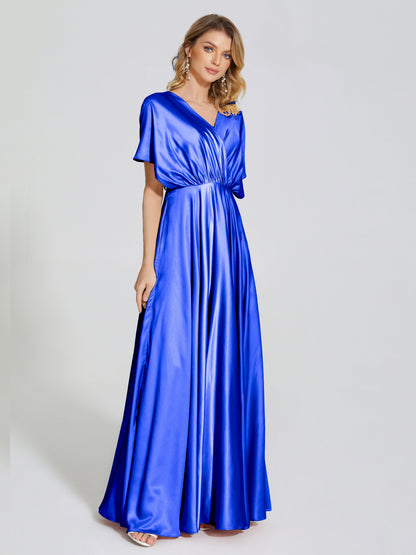 Georgia Open Back Soft Satin Bridesmaid Dress With Sleeves