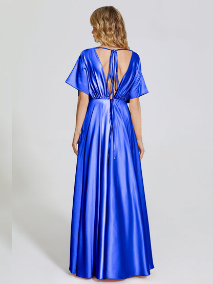 Georgia Open Back Soft Satin Bridesmaid Dress With Sleeves