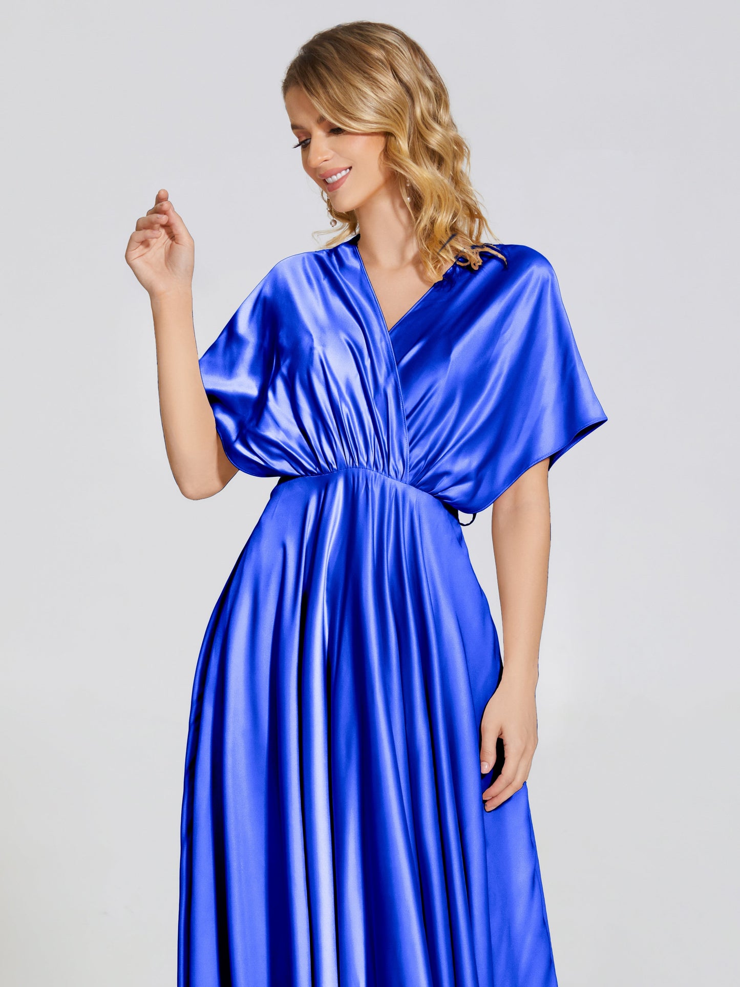Georgia Open Back Soft Satin Bridesmaid Dress With Sleeves